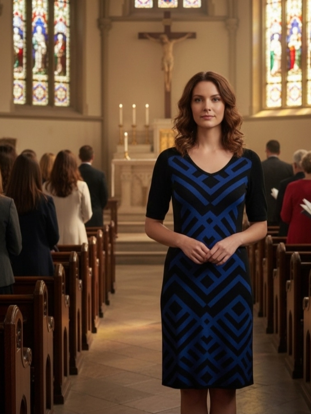 Blue and Black Geometric Dress